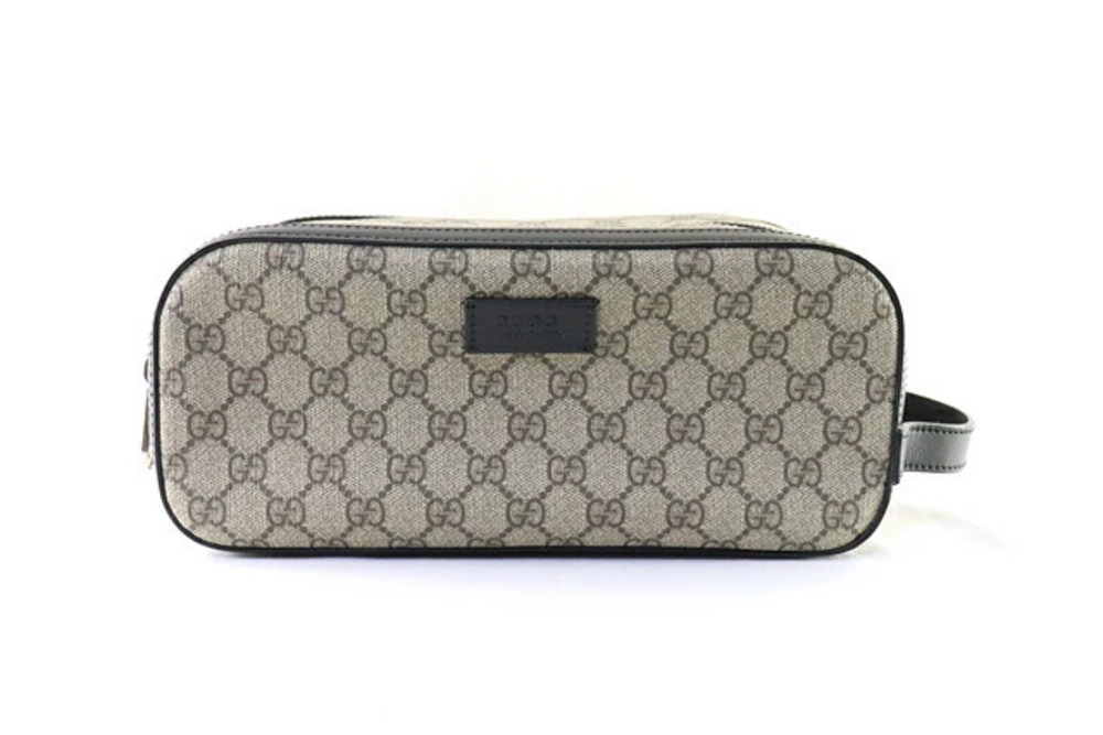 Gucci Clutch Bag Shoulder GG Supreme Calfskin Beige Cream Black